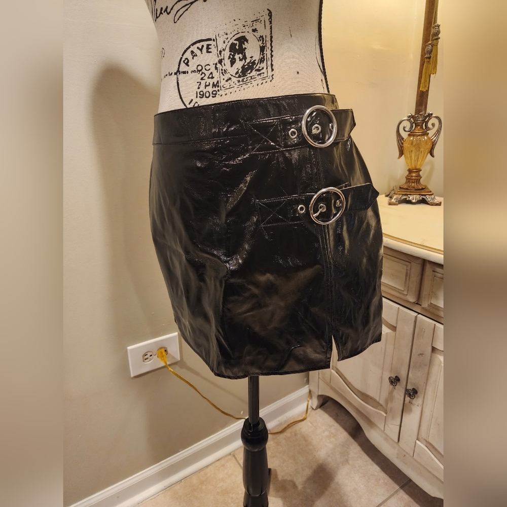 Black PVC Skirt with Buckles || Forever 21